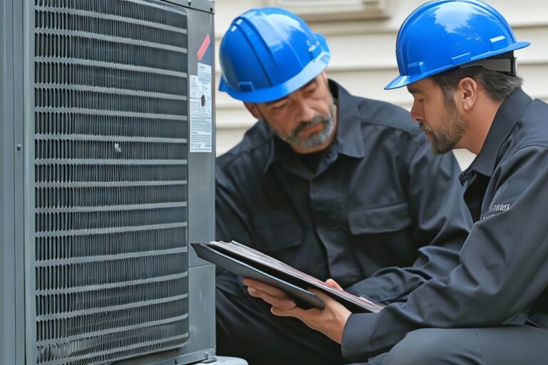 Technician performing winter HVAC maintenance San Antonio home