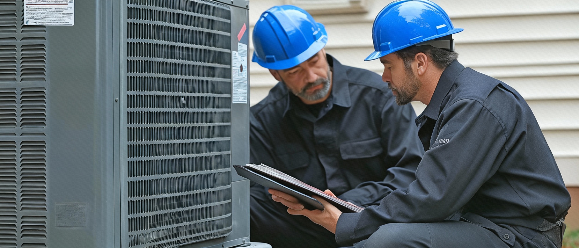 Technician performing winter HVAC maintenance San Antonio home