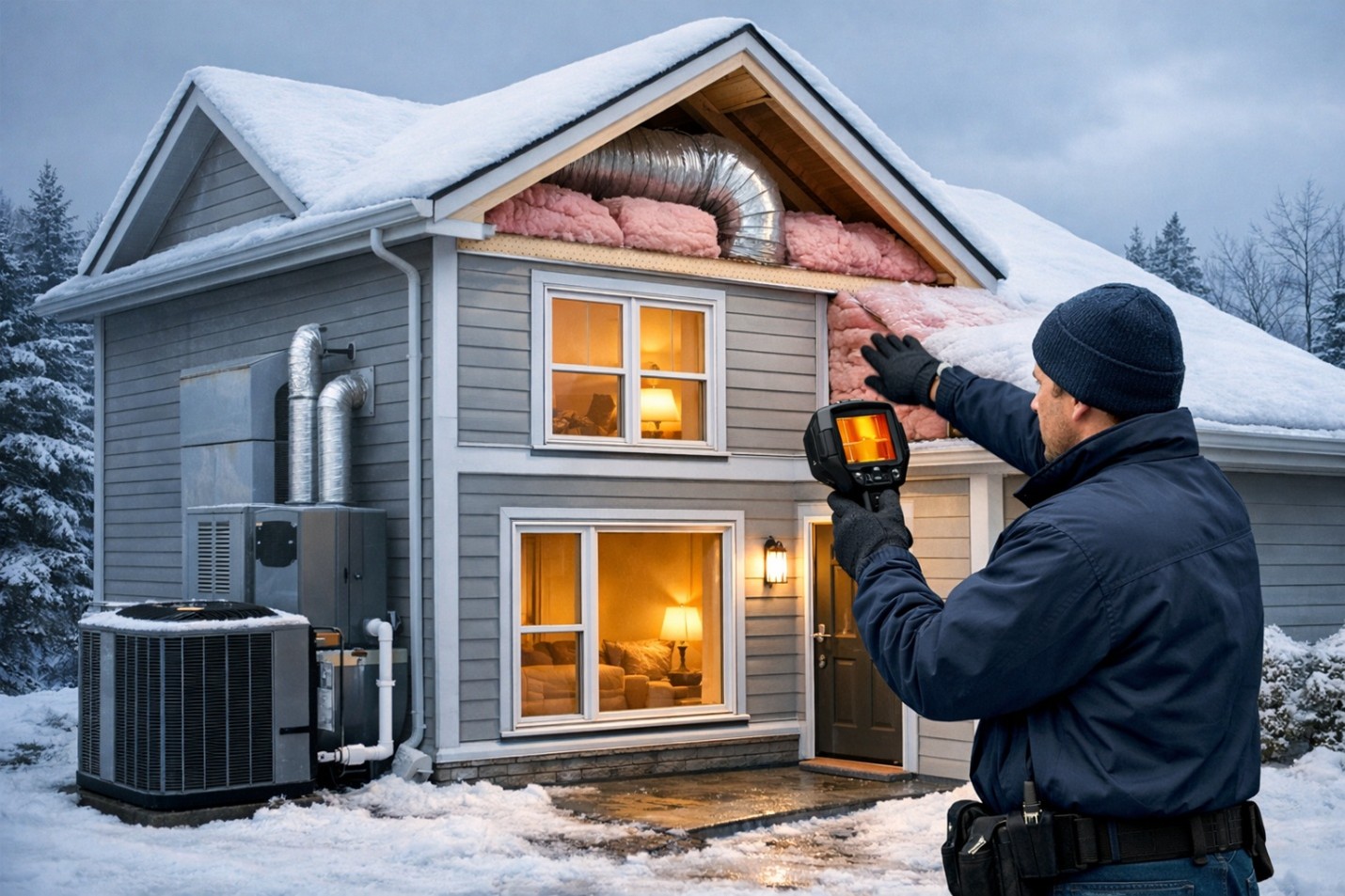 Home insulation improving HVAC efficiency during winter