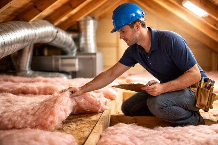 technician checking poor insulation affecting AC efficiency in attic