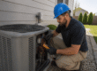 HVAC technician improving central AC efficiency before summer