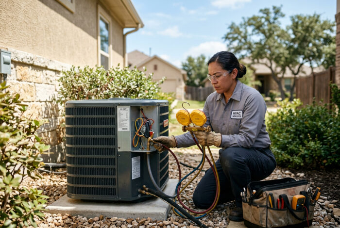 air conditioner leaking inspection at a San Antonio area home