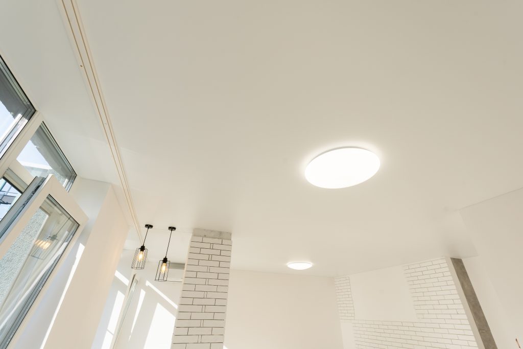 Image of LED ceiling lights illustrates blog: "Why Do My Lights Flicker When My HVAC Turns On?"